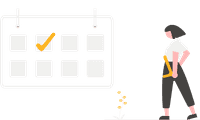 Booking Illustration, putting a reservation check-mark on a calendar.